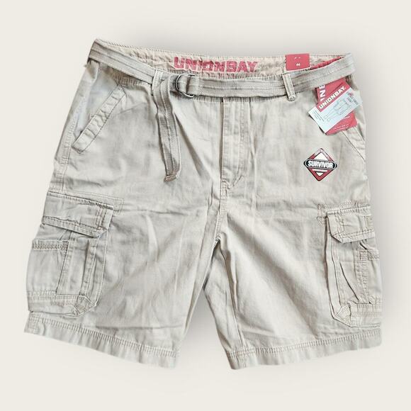 UNIONBAY Other - UnionBay Shorts Men's Sz 44" cream Vintage Cargo W/ Belt Khaki Survivor Outdoor